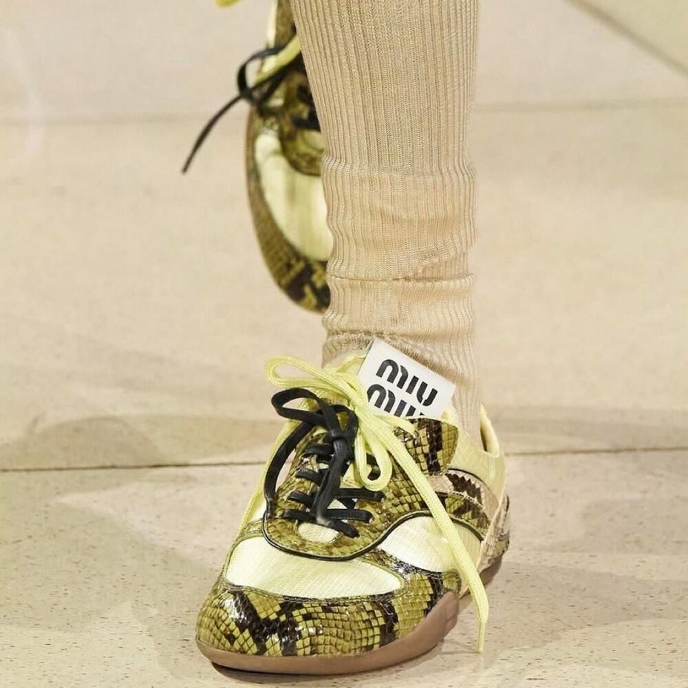 Miu Miu Snakeskin FW 2025 Green and Beige Sneakers
